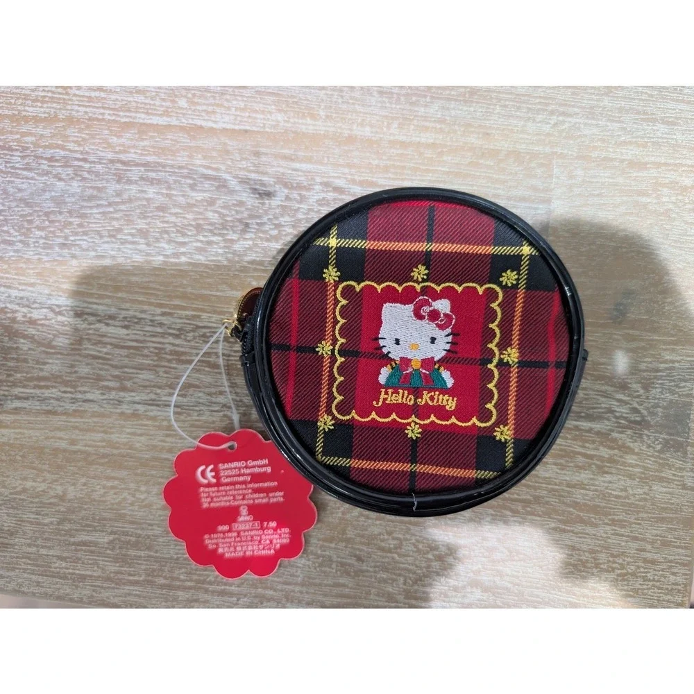 Vtg 1996 Sanrio Hello Kitty Red Plaid Tartan Coin Purse Pouch Gold Charm‎ NWT
